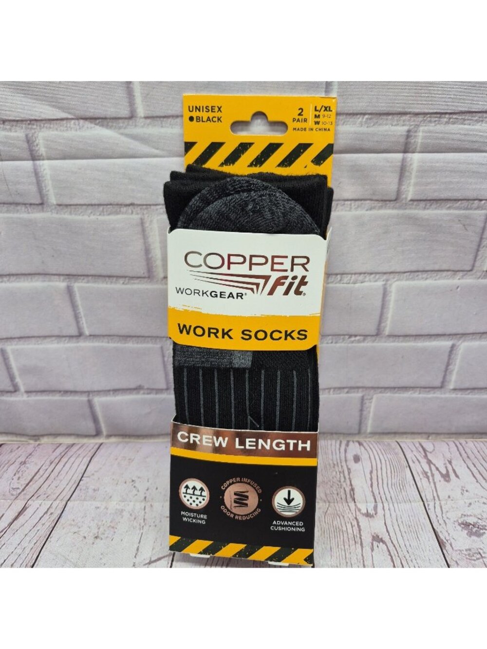 Copper Fit Crew Length Work Socks Size L/XL (M 9-12 W 10-13) 2 Pairs Black Socks